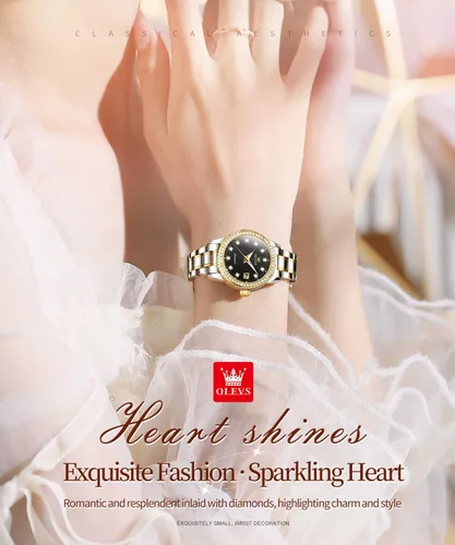 Vista 3 de OLEVS Reloj de pulsera de acero inoxidable original de acero inoxidable para mujer, mecánico automático, de lujo, color dorado