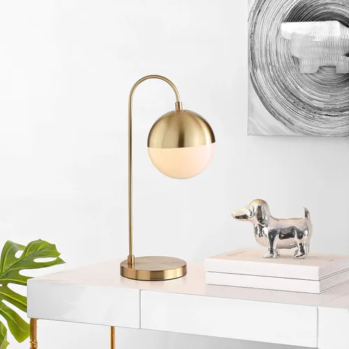 Vista 2 de SAFAVIEH Lighting Collection Cappi - Lámpara de mesa dorada de latón con puerto de carga USB (bombilla LED incluida)