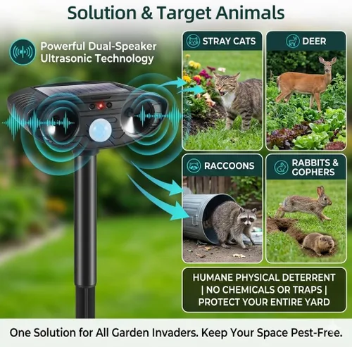 Vista 2 de Paquete de 4 repelentes solares ultrasónicos para gatos al aire libre, repelente ultrasónico de animales 2026 para patio y jardín, IP65 impermeable