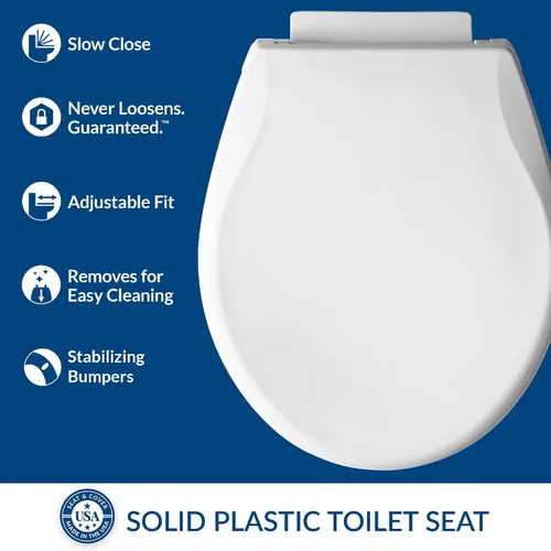 Vista 4 de Mayfair Preston - Asiento de inodoro con bisagra simple fácil de limpiar, moderno asiento de inodoro de plástico de cierre lento, fabricado