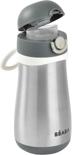 Vista 2 de BEABA - Botella de agua para niños con aislamiento de acero inoxidable, termo con boquilla a prueba de derrames y parte superior cerrada, perfecta