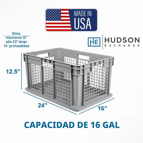 Vista 2 de Hudson Exchange - Contenedor de almacenamiento de malla recto con mango de pared, 24 x 16 x 12 pulgadas, color gris