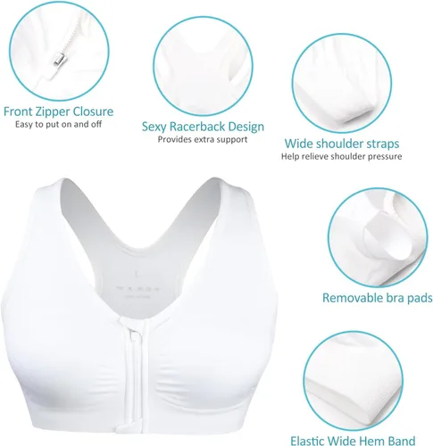 Vista 9 de Brasier deportivo con cierre frontal para mujer, para posoperatorio, sin aro, para deporte o yoga