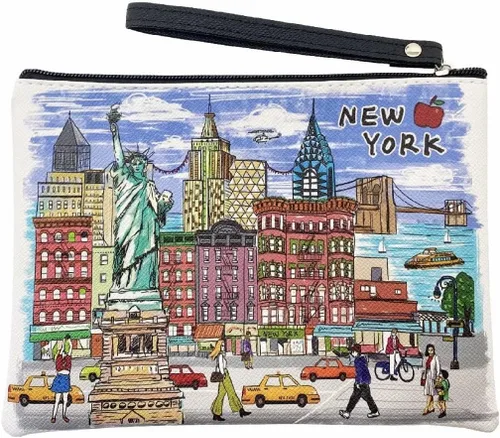 Vista 8 de Bolso grande de la mano del bolso del maquillaje del bolso de la cremallera del recuerdo de Nueva York para niñas y mujeres, JP-330133A, Bolso