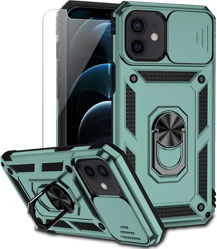 Vista 11 de Funda para iPhone 12 / iPhone 12 Pro con cubierta para lente de cámara, protector de pantalla HD, protección contra caídas de grado militar, soporte