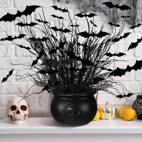 Vista 10 de Zeyune - 20 púas florales negras con purpurina de Halloween con murciélagos