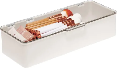 Vista 5 de mDesign - Caja organizadora apilable de plástico para encimera de baño, 2