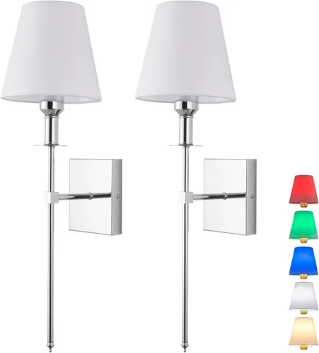 Vista 7 de Juego de 2 apliques de pared que funcionan con pilas, accesorios sin cableado, con bombilla regulable de control remoto (bombilla incluida)