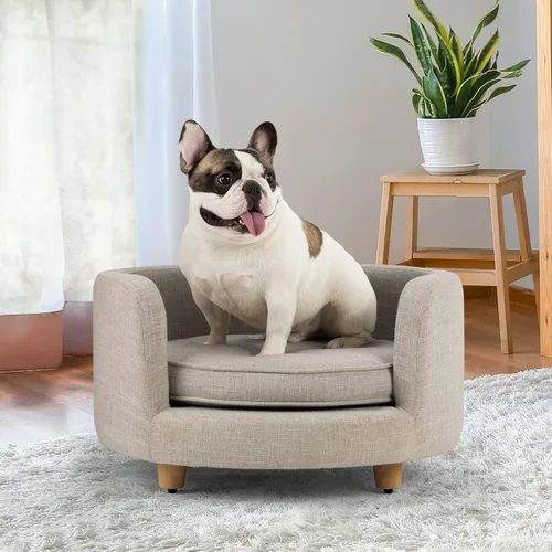Vista 8 de dCee Sofá cama de lujo para perros, sofá de cuero de lujo de 42 pulgadas para perros grandes, cojín de terciopelo lavable, marco de madera