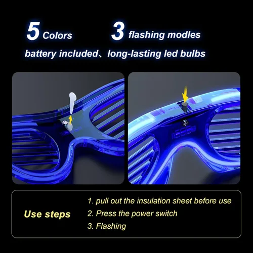 Vista 3 de Gafas LED de neón que brillan en la oscuridad, suministros de fiesta para niños y adultos, paquete de 152430