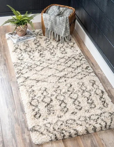 Vista 8 de Unique Loom Rabat Shag Collection - Alfombra geométrica (2 pies x 4 pies 1 pulgada, marfil puro/gris)