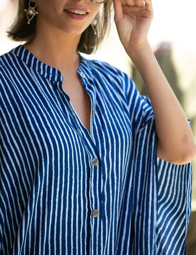 Vista 5 de Chunoy Vestido tipo caftán para mujer, casual, holgado, ligero, con cuello en V, con botones