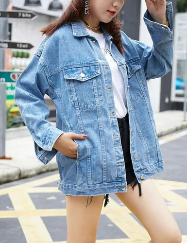 Vista 3 de Omoone Chaqueta vaquera de gran tamaño media larga para mujer
