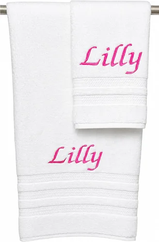 Vista 4 de Liberty21 Luxury Embroidered Bath & Hand Towels, 100% Cotton. Custom Monogrammed Personalized Embroidered Towels. Set Includes : 1 Bath Towel and 1