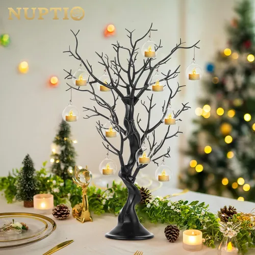Vista 2 de NUPTIO Árbol Artificial Negro de Halloween: 22.8 pulgadas de Alto Exhibidor de Ornamentos Navideños Árboles Falsos Manzanita Ramas Decorativas