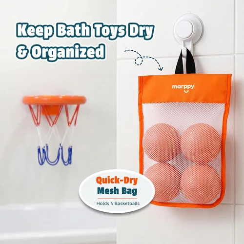 Vista 8 de Juguetes de baño – Aro de baloncesto para bañera para niños pequeños, niños y niñas 4 bolas sin agujero y ventosas fuertes Divertido juguete