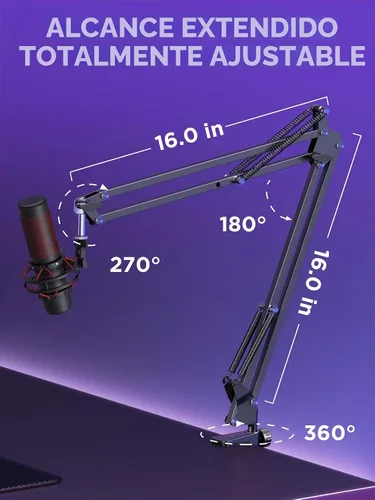Vista 3 de InnoGear Soporte de micrófono de brazo extendido para cantar podcast, negro Desk Mount, Desktop Stands, Adjustable Reach, Rotate Fully, Folds Away