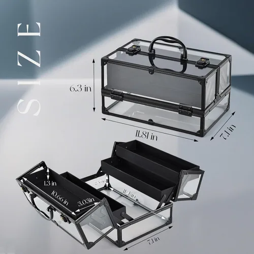 Vista 5 de FRENESSA Estuche de maquillaje portátil para cosméticos, caja organizadora de artículos de tocador, estuche de acrílico transparente para artistas
