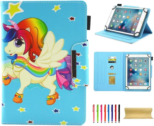 Vista 36 de Funda universal para tablet de 7 pulgadas, piel sintética [ranuras para tarjetas], cubierta magnética, para Samsung Galaxy Tab E/Tab A 7.0, Fire 7