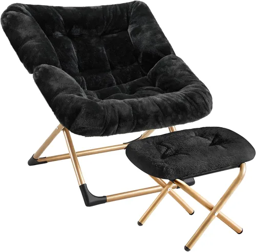 Vista 13 de Youtanic Comfy - Silla tipo platillo de gran tamaño, silla de lectura de piel sintética suave para adultos, marco de metal XL estable y almohadilla