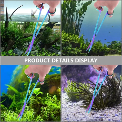 Vista 7 de POPETPOP Tijeras curvadas para acuario recortador de plantas subacuáticas Depósito de peces Herramienta de paisajismo de recorte de poda