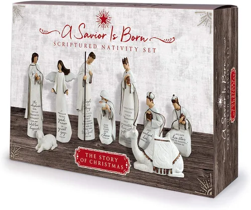 Vista 7 de Lighthouse Christian Products A Savior is Born - Juego de 9 piezas de 7.25 pulgadas de resina escrita para Navidad