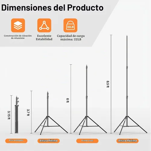 Vista 2 de EMART Soporte de Luz Resistente de 8.5 pies, Acolchado con Resorte, Construcción de Aleación de Aluminio, Trípode de Estudio de Foto y Video