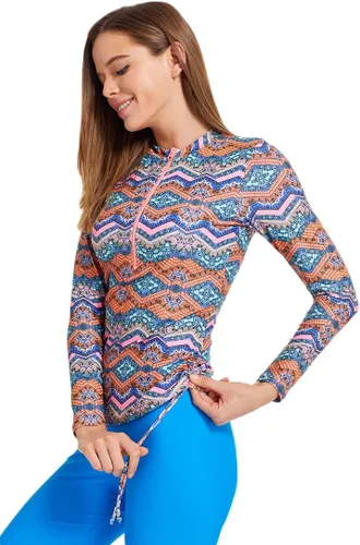 Vista 3 de Micosuza Camiseta de natación de manga larga con cremallera frontal y protección solar para mujer