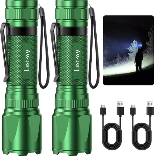 Vista 11 de LETMY Linternas recargables de alto lúmenes, paquete de 2 linternas tácticas LED brillantes de 2000 lúmenes, 3 modos Samll potentes luces de flash
