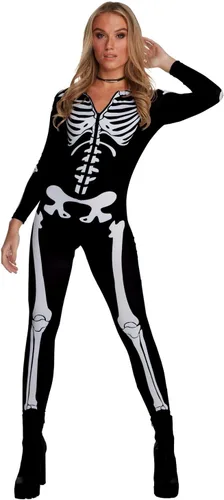 Vista 2 de Morph, Disfraz de esqueleto para mujer, disfraz de esqueleto para mujer, disfraz de esqueleto de Halloween para mujer