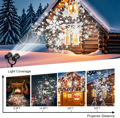 Vista 2 de Decoraciones Navideñas para Exteriores, Luces Proyector de Copos de Nieve de Doble Cabeza de Navidad, Luces Proyector de Navidad IP65 Impermeables
