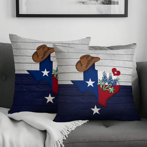 Vista 14 de Juego de 2 fundas de almohada de 16 x 16 pulgadas, diseño patriótico de bandera estadounidense con estrellas para exteriores, estilo casa de campo