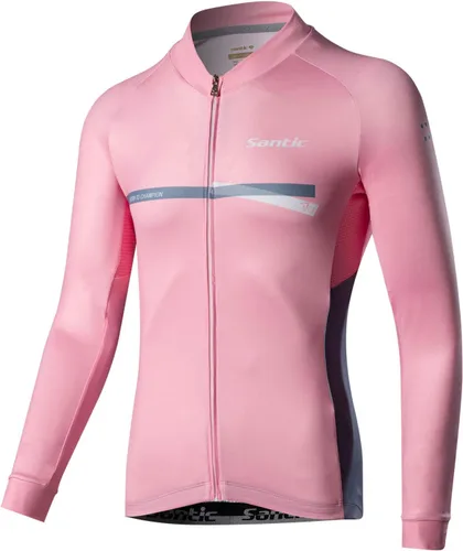 Vista 32 de Santic - Camiseta de ciclismo para hombre, manga larga, reflejante, cremallera completa, con bolsillos