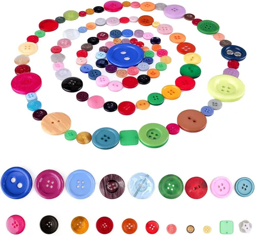Vista 4 de Botones Greentime para manualidades, 250~300 piezas de colores mixtos, botones redondos de resina de 2 y 4 agujeros para costura pintada a mano