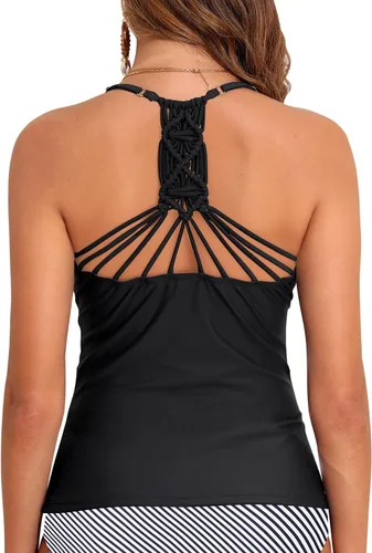 Vista 7 de Holipick Tankini para mujer, cuello en V, control de abdomen, parte superior de baño, fruncido, sin parte inferior