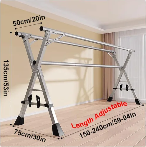 Vista 7 de Clothes Drying Rack 94in - Adjustable Stainless Steel Laundry Drying Rack, Foldable Portable Garment Rack for Clothes, Towels, Blankets - Laundry