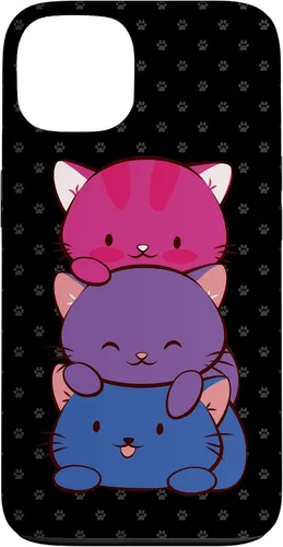 Vista 7 de Funda para iPhone 16 Bisexual Pride Kawaii Kitty Cat Stack Anime