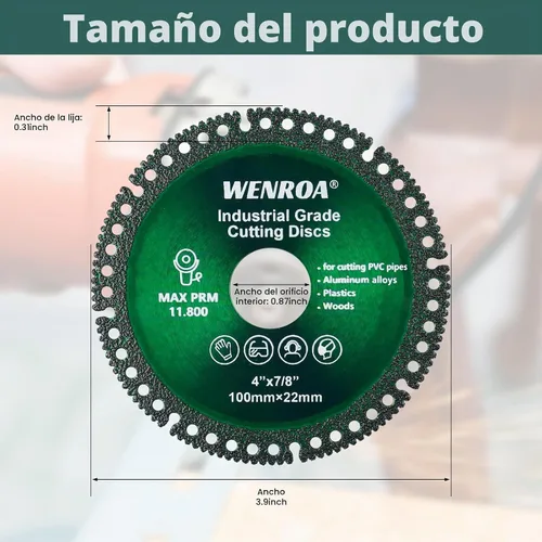 Vista 2 de Paquete de 2 discos indestructibles de 4 pulgadas para amoladora, disco de corte para amoladora angular, compatible con eje de 7/8 pulgadas, hojas