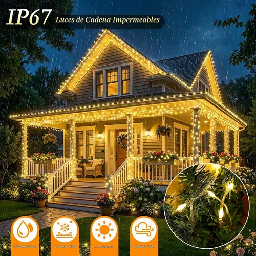 Vista 6 de Luces de Navidad para exteriores, 400 luces LED de 131 pies, luces de árbol de Navidad, impermeables IP67, 8 modos, luz blanca cálida