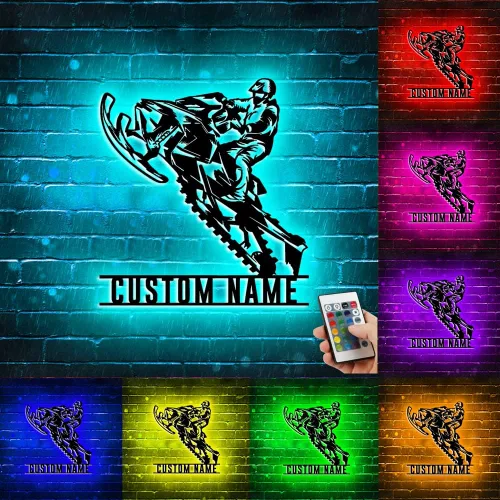 Vista 18 de Arte de pared de metal personalizado para motocross con luz LED, luz nocturna personalizada con nombre de motocross, decoración de lámpara de neón