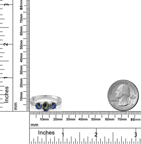 Vista 24 de Gem Stone King Anillo de compromiso de 3 piedras preciosas de oro blanco de 10 quilates con piedra natal y diamantes cultivados en laboratorio