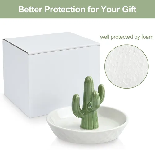 Vista 6 de Soporte para anillos de cactus de cerámica para joyas, decoración de cactus para amiga, hermana, cumpleaños, boda, aniversario, novia, compromiso