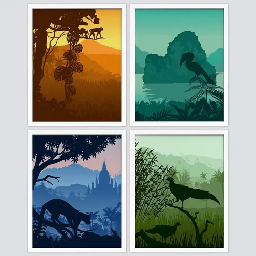 Vista 77 de SIGNWIN Marco de arte de pared de jirafa de safari africano, juego de 4 impresiones coloridas de paisaje, decoración de pared de naturaleza