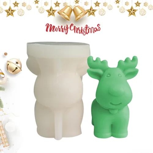 Vista 5 de Moldes de vela de Navidad 3D, moldes de jabón de silicona de ciervo para hacer velas, moldes de velas de ciervo Sika, decoración de pastel