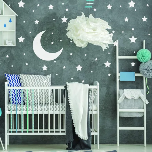 Vista 5 de Calcomanías de estrellas blancas – Decoración de papel tapiz de constelación de dormitorio con temática espacial – Calcomanías de habitación de bebé