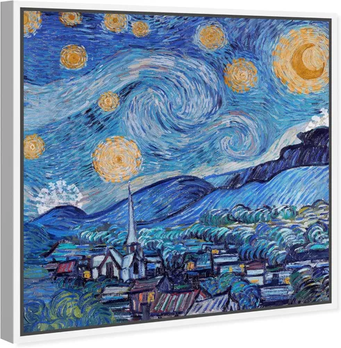 Vista 2 de The Oliver Gal Artist Co. Lienzo cuadrado tradicional de noche estrellada de 12 x 12 pulgadas, arte de pared cuadrado de noche estrellada, color azul