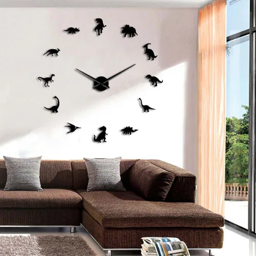 Vista 3 de The Geeky Days Jurassic Dinosaurs Wall Art T-Rex Reloj de pared grande DIY Decoración de habitación de los niños Reloj de pared gigante sin marco