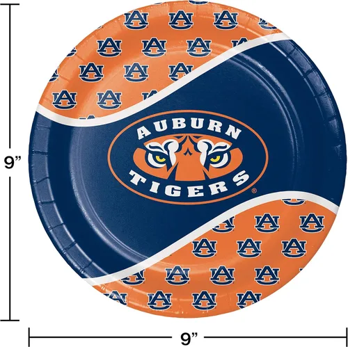Vista 2 de Platos llanos de papel de 8 unidades, Auburn Tigers