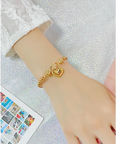 Vista 5 de BG&WLing Pulsera chapada en oro de 14 quilates con dije de corazón para mujer, acero inoxidable, cadena de corazón, pulsera de oro duradera
