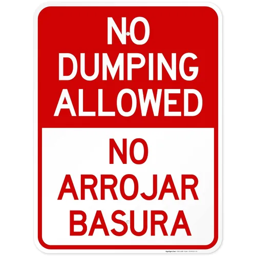 Vista 11 de No se permite el dumping No Arrojar Basura Bilingüe Sign, 10 x 7 pulgadas, aluminio 040 libre de óxido, fabricado en Estados Unidos por Sigo Signs